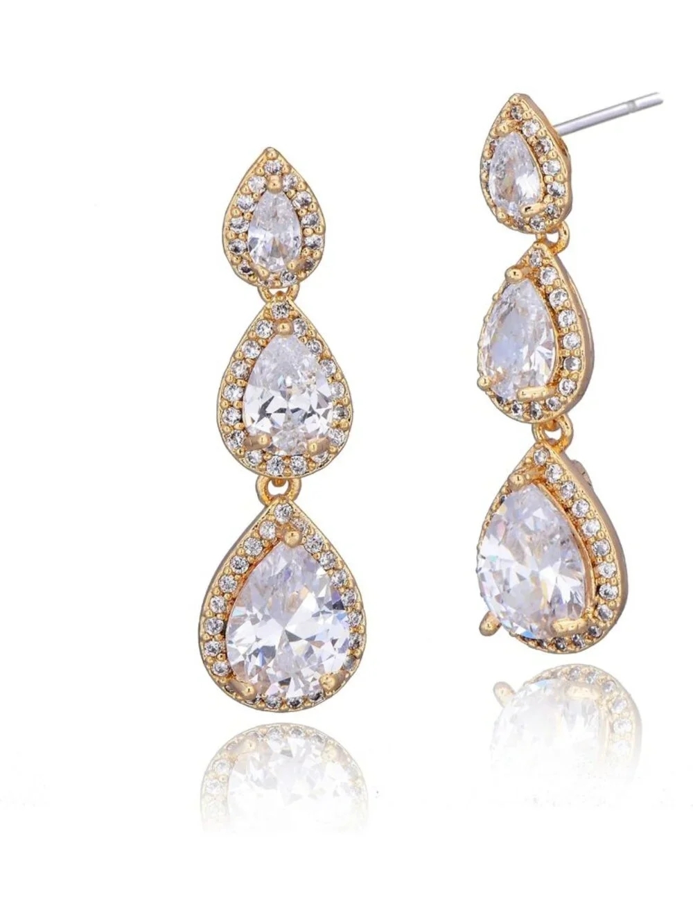 Elegant Long Cubic Zirconia Bridal Earrings - Crystal Chandelier Dangle Drop for